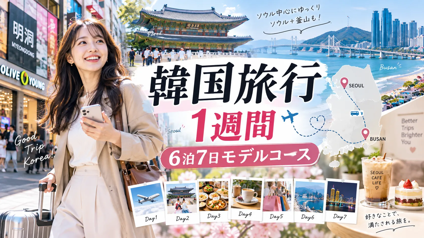 韓国旅行1週間（6泊7日）モデルコース｜ソウルだけ？釜山も行ける？