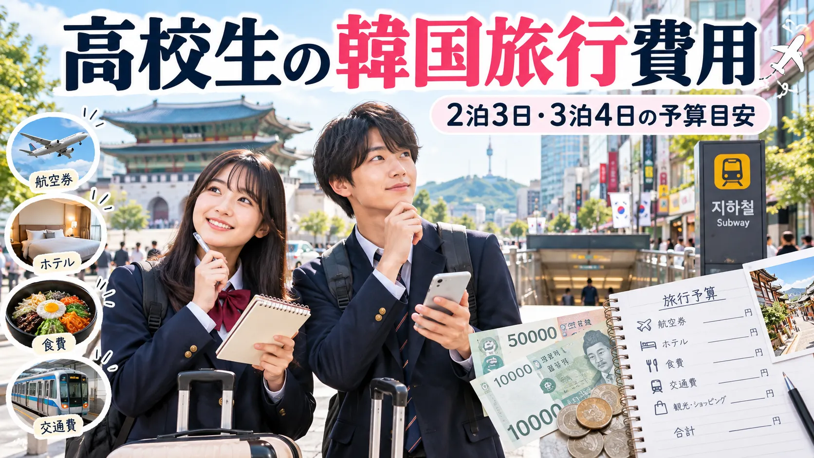 高校生の韓国旅行費用はいくら？2泊3日・3泊4日の予算と現地で使うお金