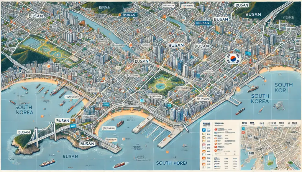 日本語表記の韓国プサン地図