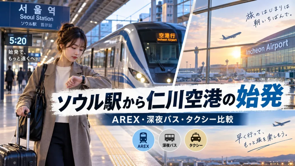 ソウル駅から仁川空港の始発|AREXで早朝便に間に合う?バス・タクシーも比較