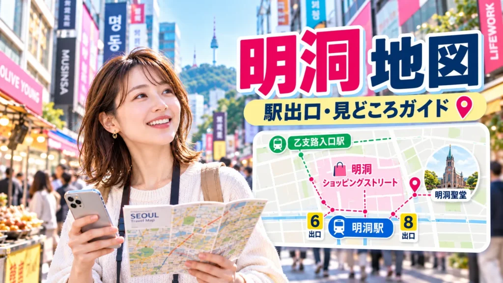 明洞の地図を日本語で確認|駅出口・メイン通り・観光スポットの位置