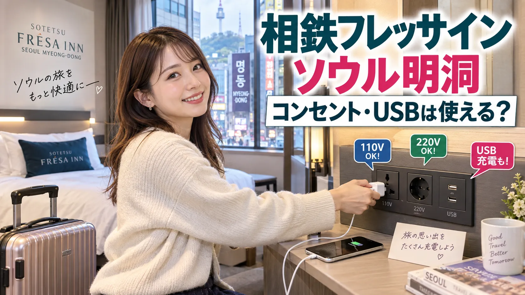 相鉄フレッサイン ソウル明洞のコンセント｜日本のプラグは使える？110V・USBを確認
