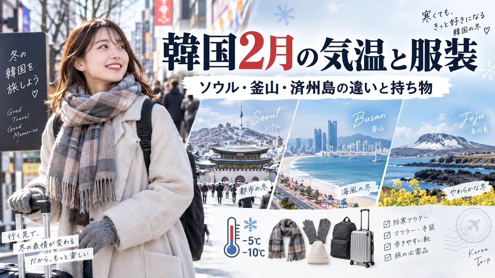 韓国2月の気温と服装｜ソウル・釜山・済州島の違いと持ち物