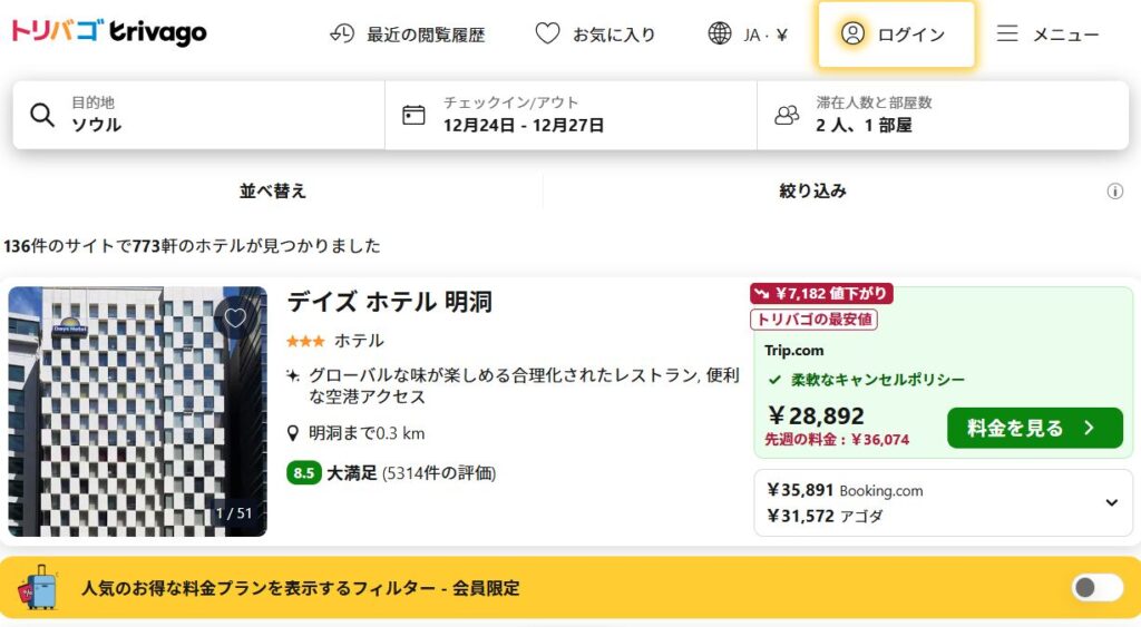どの旅行比較サイトが一番安い結果になったのか