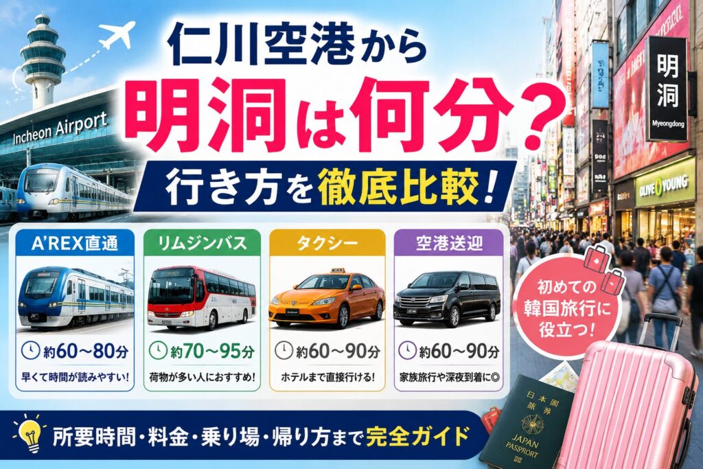 仁川空港から明洞まで何分？A’REX・バス・タクシー料金と行き方を徹底比較